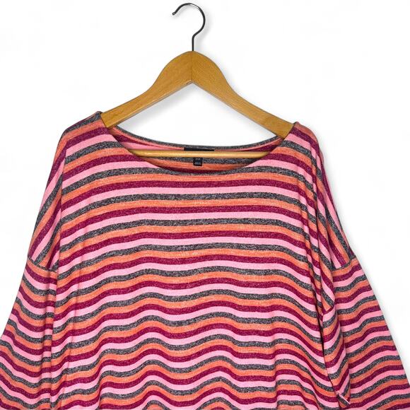 Lane Bryant Women's Boatneck Tee With Side Drawstring 26/28 Gray Pink Stripe - Picture 3 of 13